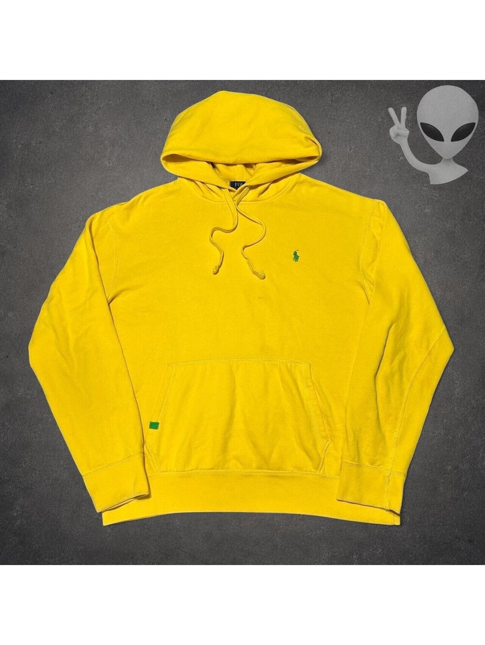 Polo Ralph Lauren Performance Pullover Hoodie Mens US L Yellow Green Pony